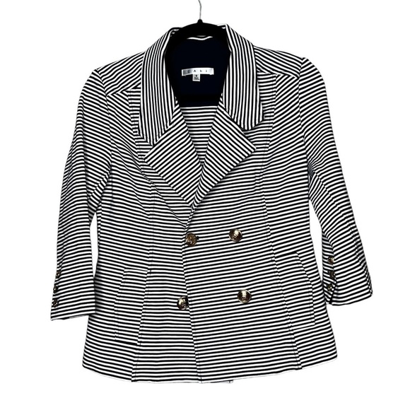 CAbi Womens S Navy Blue White Striped Knit Nautical Jacket Blazer Style 823 - Picture 1 of 9